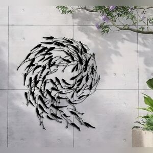 Unique 'School of Fish' metal wall art, 15.7" x 13.7"